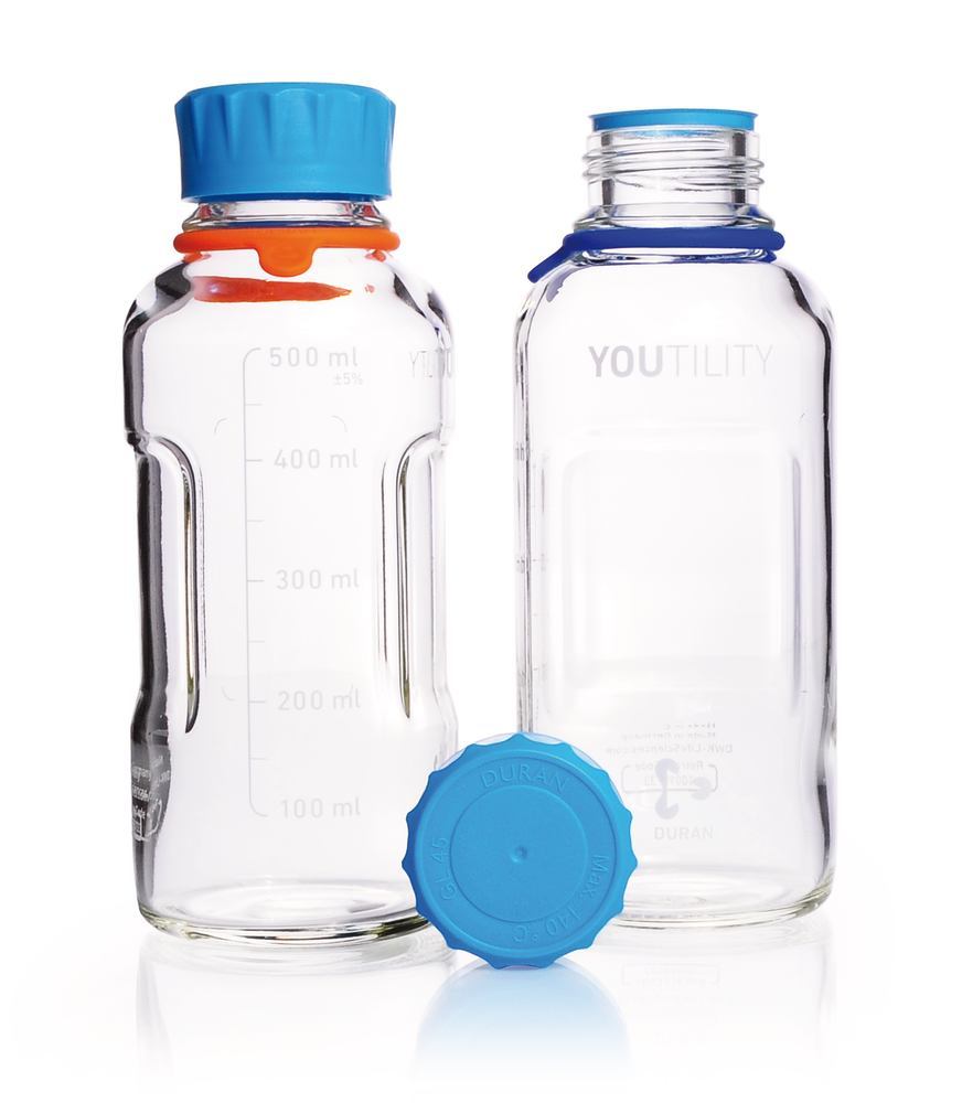 DURAN® YOUTILITY laboratory bottles, clear glass, 500 ml, GL 45, 4 unit(s) - Luminix Health