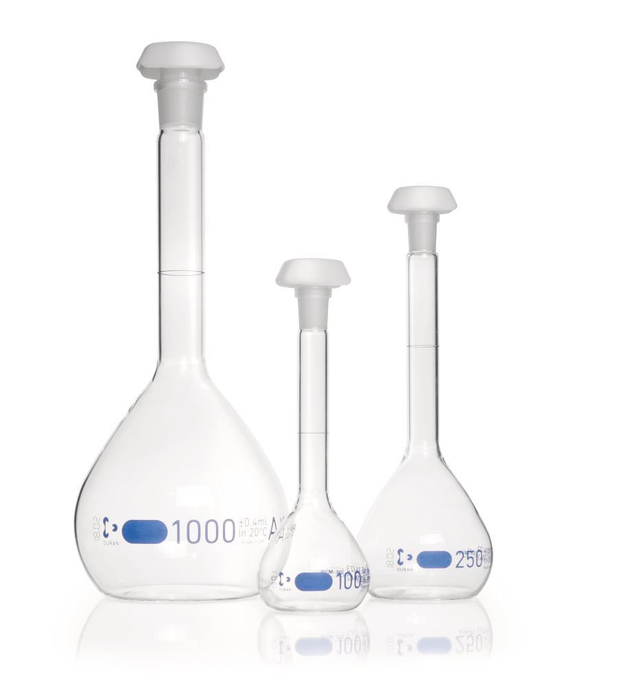 DURAN®-volum. flask, class A,, batch certif., 2000 ml, blue graduation - Luminix Health