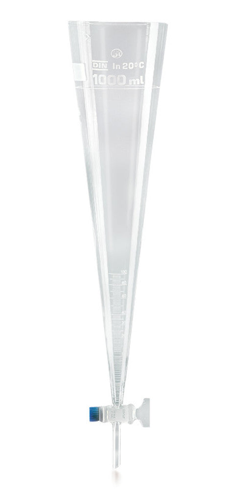 Imhoff sedimentation cone with stopcock, borosilicate glass 3.3, 1000 ml - Luminix Health