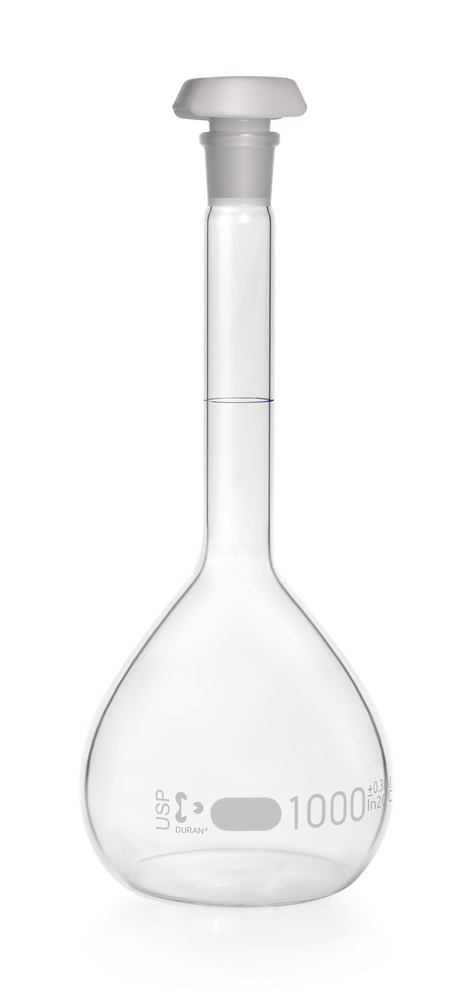 Volumetric flask, cl. A, USP<31>, DURAN®, Clear glass, standard taper NS 24/29 - Luminix Health