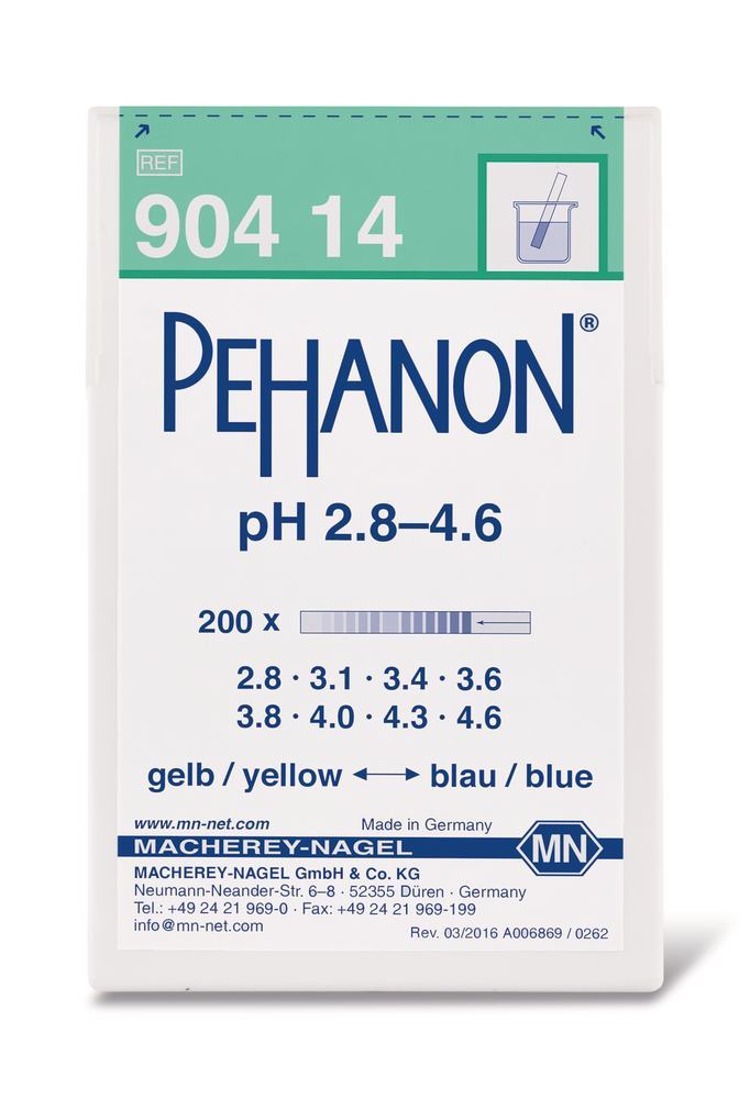 Indicator papers PEHANON®, with imprinted pH-scale, pH 2.8-4.6, 200 unit(s) - Luminix Health