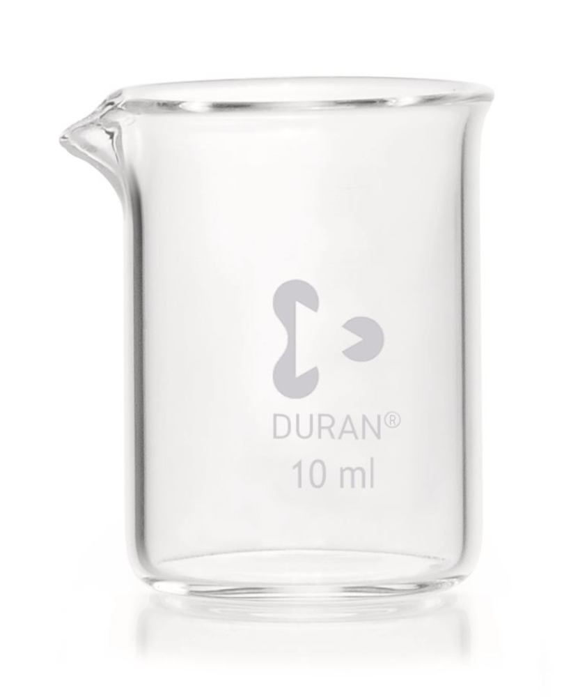 Glass beakers, low form, DURAN®, without graduation, with spout, 10 ml - Luminix Health