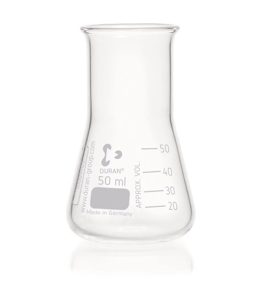 Wide neck Erlenmeyer flasks, DURAN®, scale, 50 ml, DIN 24450, 10 unit(s) - Luminix Health