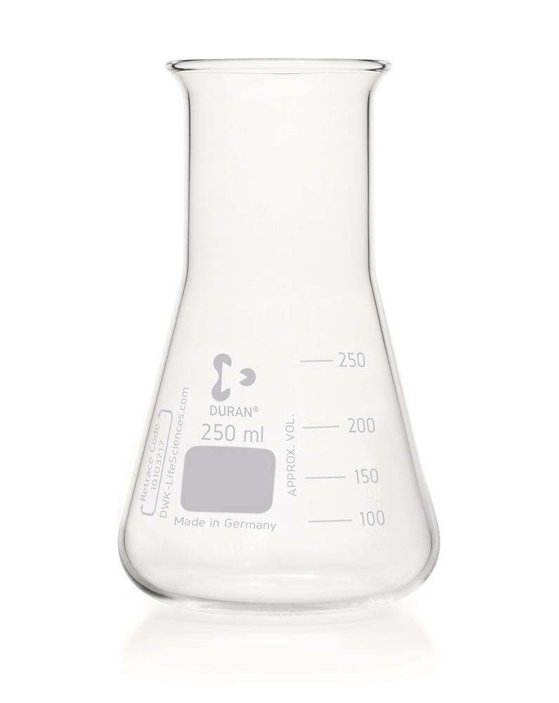Wide neck Erlenmeyer flasks, DURAN®, scale, 250 ml, DIN 24450, 10 unit(s) - Luminix Health