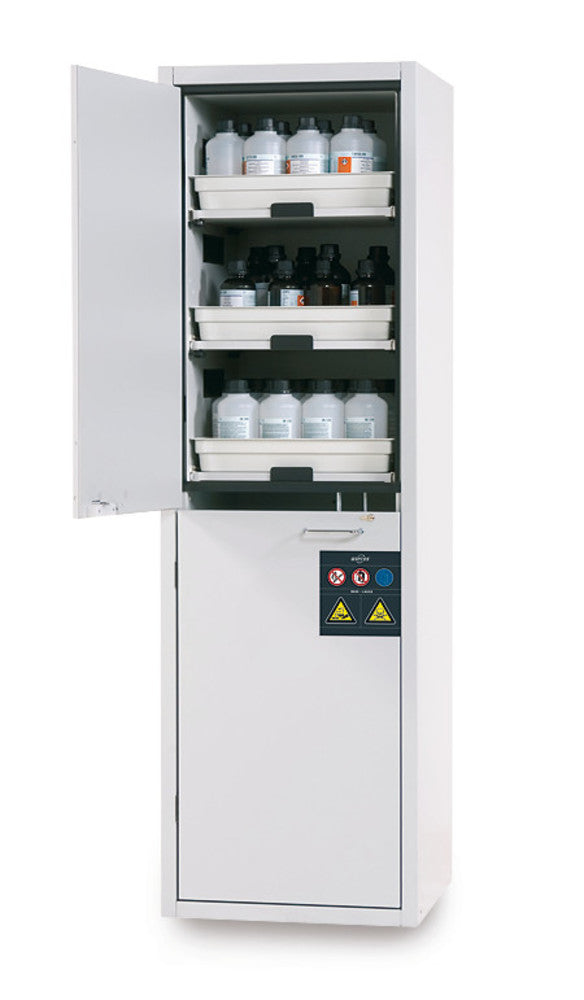 SL-Classic acid and base cabinets B600, 1 panel door, doorstop left, light grey - Luminix Health