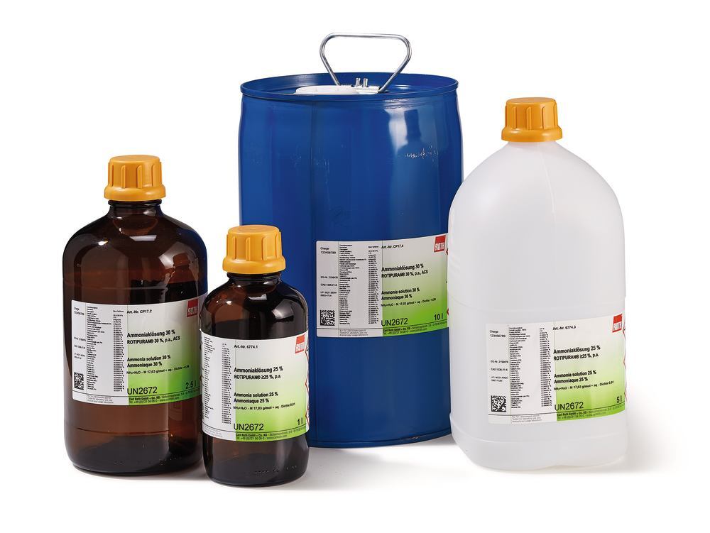 Ammonia solution 25 %, ROTIPURAN® min. 25 %, p.a., 1 l, glass - Luminix Health