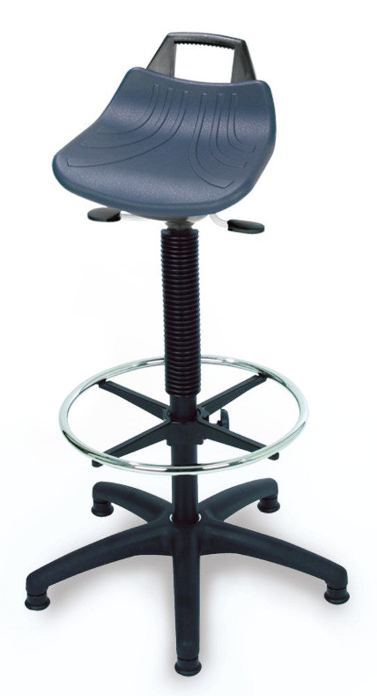 Stools and standing supports, high, Seat PU, blue, glides+base ring, 1 unit(s) - Luminix Health