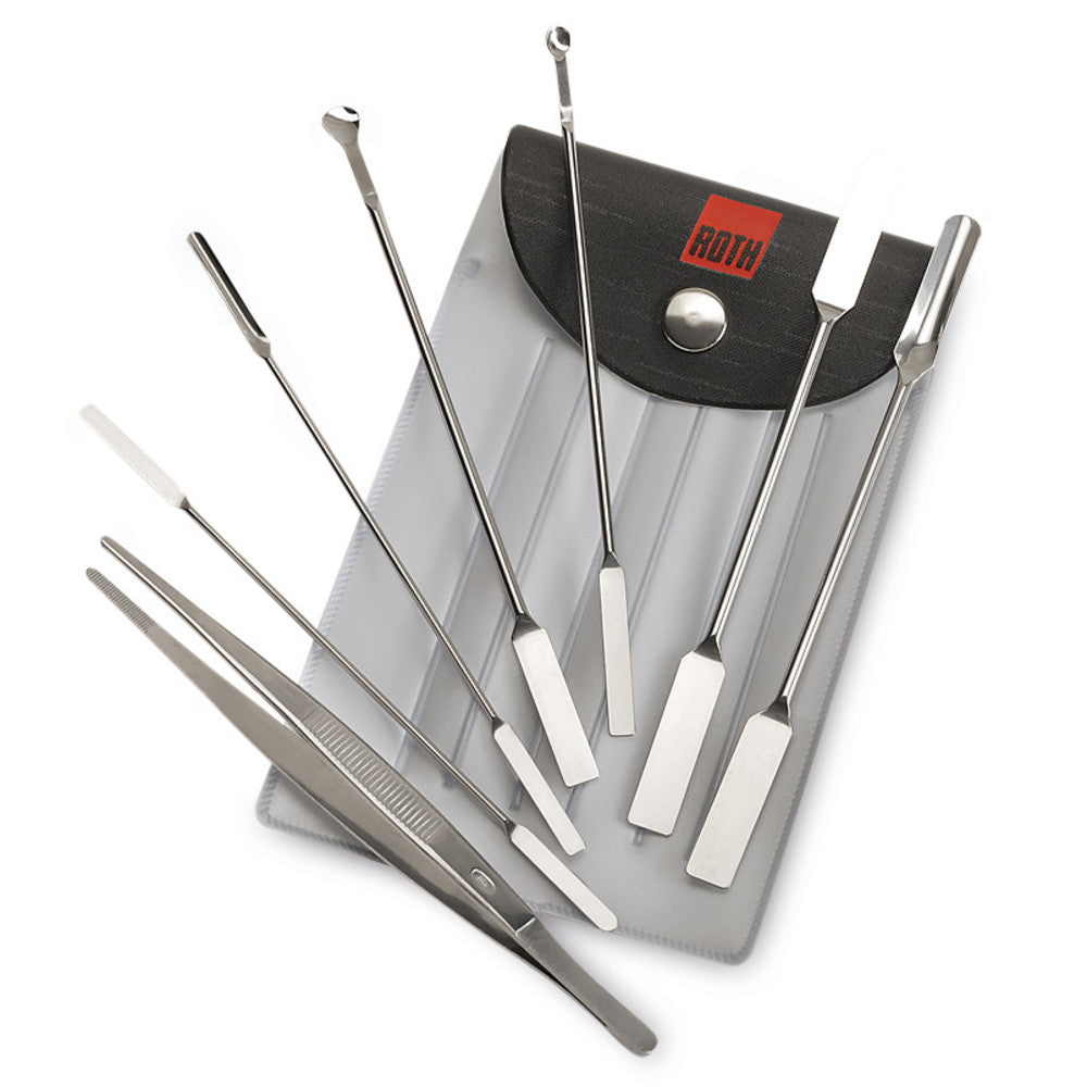 Assorted spatula-set, stain. steel 18/10, 6 double and micro-spatulas, 1 forceps - Luminix Health