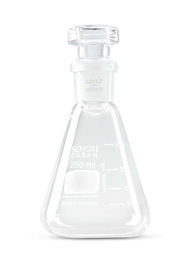 Iodine determinat. flask, sta. gr. joint, DURAN®, stopper size 29/32, 100 ml - Luminix Health