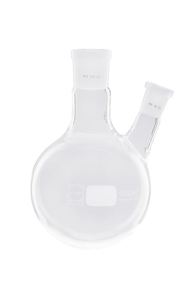 Two-necked flask, DURAN®, 500 ml, angled side neck 14/23, centre 29/32 - Luminix Health