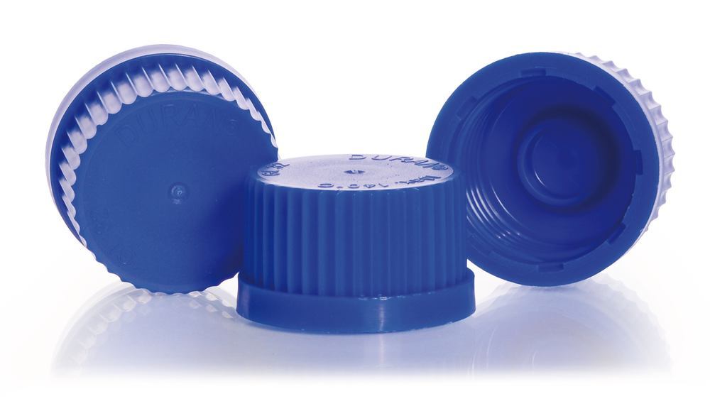 Screw caps, w. lip seal gasket, PP, blue, thread 32, 10 unit(s) - Luminix Health