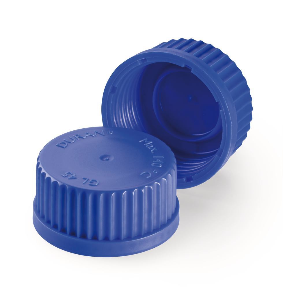 Screw caps, w. lip seal gasket, PP, blue, thread 45, 10 unit(s) - Luminix Health