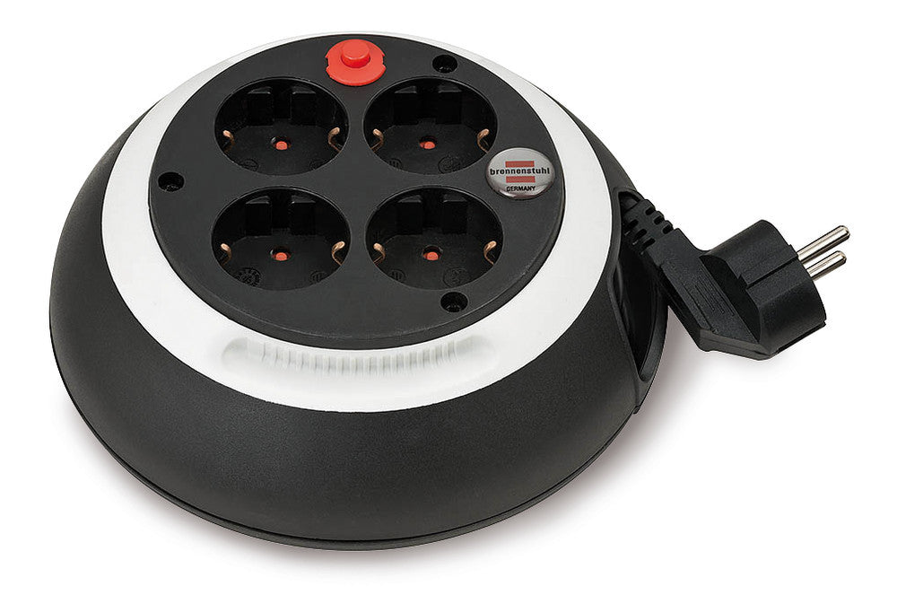 Current distributor w. 4 x socket output, black/white, height 60 mm, Ø 180 mm - Luminix Health