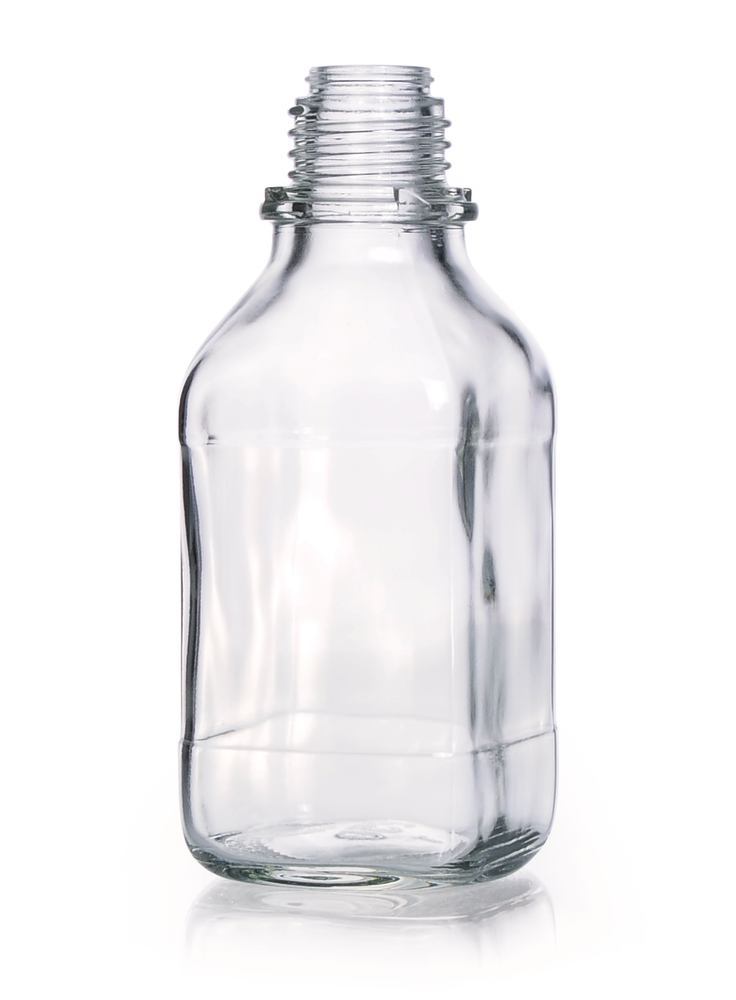 Square narrow-mouth bottles, 250 ml, clear glass, thread 32, high form - Luminix Health
