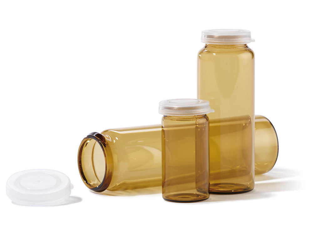 Brown glass, rolled-rim vials 40 ml, Ø 30 x H 80 mm, 200 unit(s) - Luminix Health