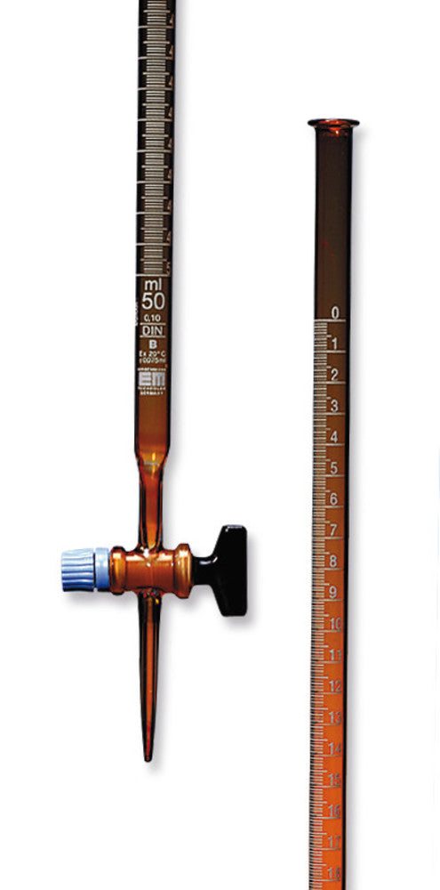 Burettes, class B, straight glass cock, DURAN®, brown glass, white grad., 25 ml - Luminix Health