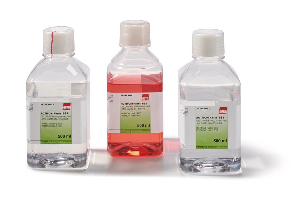 ROTI®CELL Hanks' BSS, sterile, w/o Ca/Mg, with phenol red, 500 ml, plastic - Luminix Health