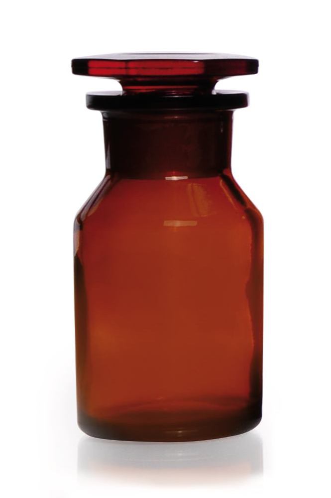 Wide neck storage bottles, glass stopper, soda-lime glass, amber, 100 ml - Luminix Health