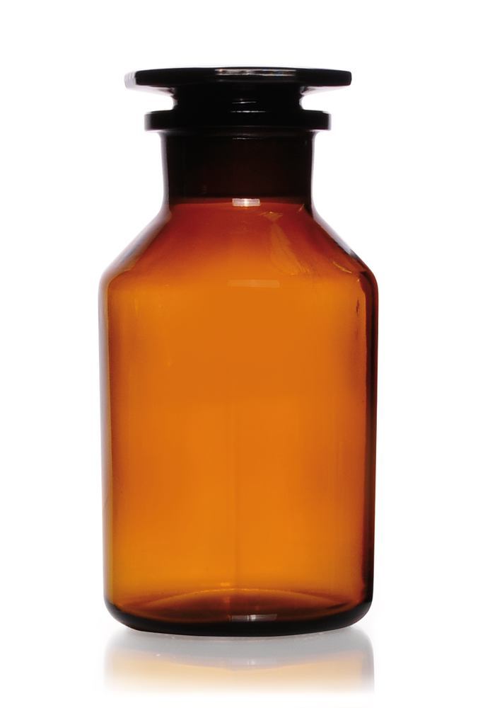 Wide neck storage bottle, glass stopper, soda-lime glass, amber, 500 ml - Luminix Health