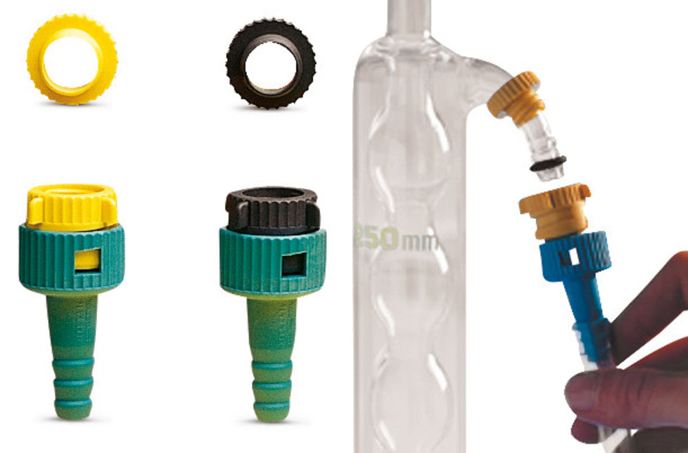 Rotilabo®-tubing connectors system Keck, PBT, f. glass thread, GL 14 yellow - Luminix Health