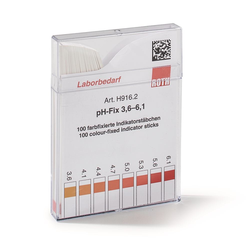 Universal indicator sticks pH-Fix, in square plastic box, pH 3.6-6.1 - Luminix Health