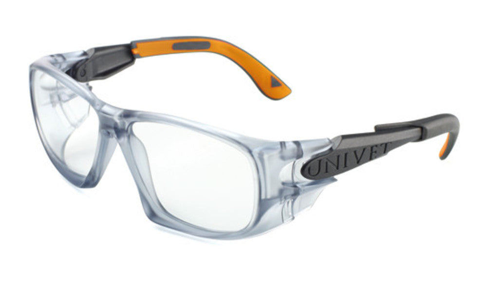 Safety glasses 5X9, frame gun metal/orange, clear lens, 1 unit(s) - Luminix Health