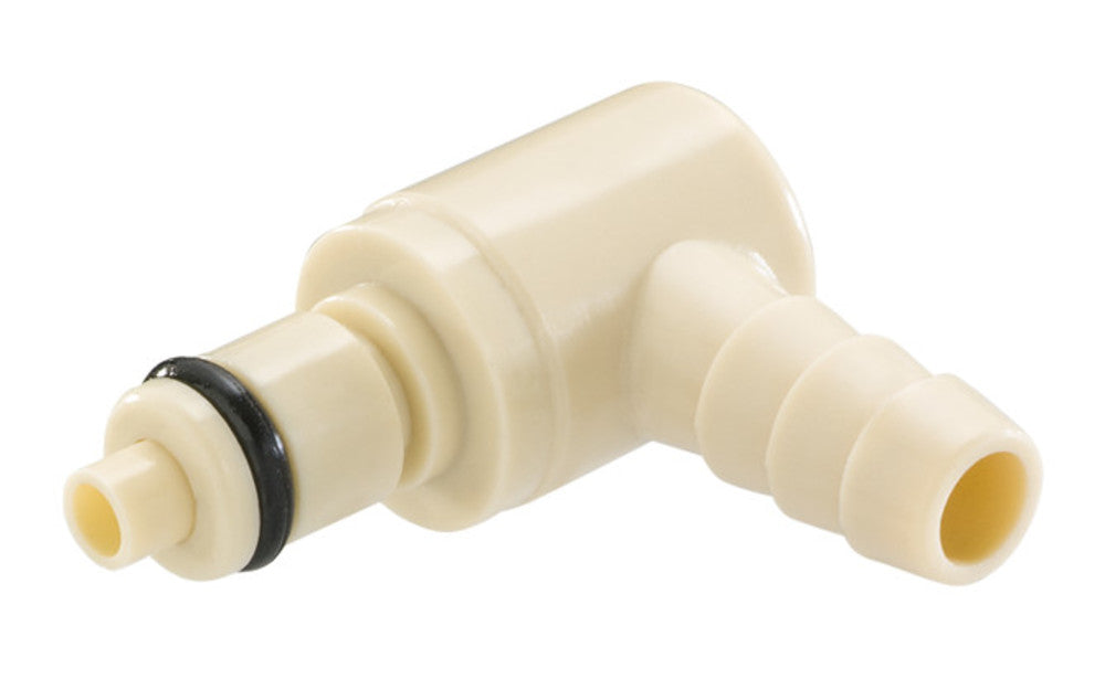 Quick disconnect coupling, male, angled, Ø 6,4 mm, with shut-off, 1 unit(s) - Luminix Health