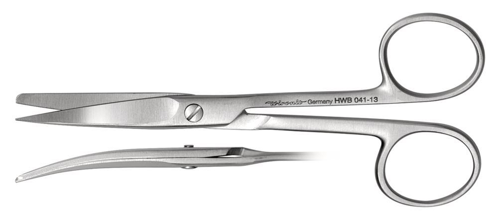 Scissors, physiology, pointed-blunt, bent, L 160 mm, autoclavable, 1 unit(s) - Luminix Health