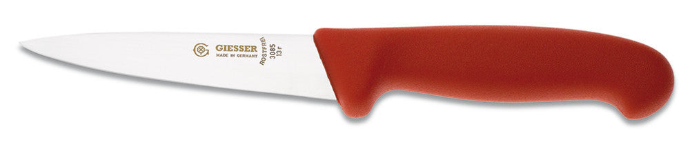 Knife, red handle, smooth cutter, blade length 130 mm,, 1 unit(s) - Luminix Health