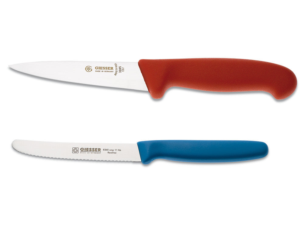Knife, orange handle, serrated edge, blade length 110 mm,, 1 unit(s) - Luminix Health