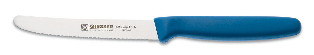 Knife, light blue handle, serrated edge, blade length 110 mm,, 1 unit(s) - Luminix Health