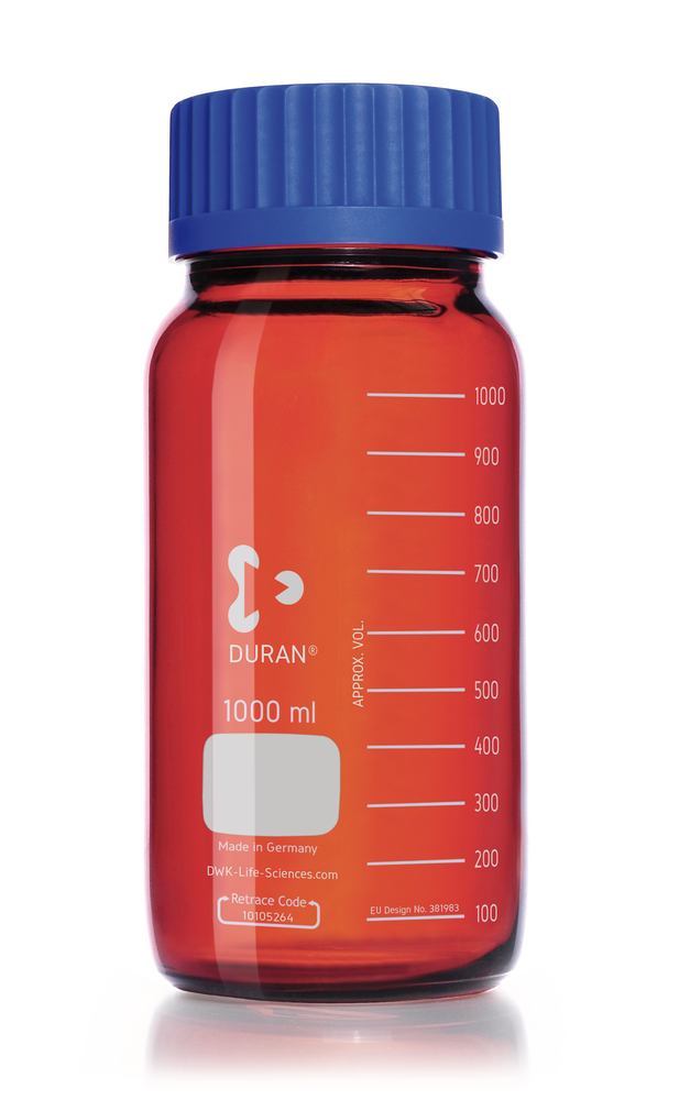 Wide-neck screw thread bottle DURAN®, brown glass, 1 l, GLS 80 thread, 1 unit(s) - Luminix Health