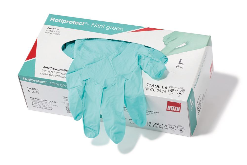 Rotiprotect®-Nitril green non-powdered, disposable gloves, size L, 8 - 9 - Luminix Health
