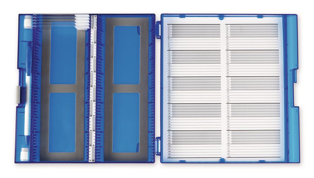 Premium microscope slide boxes, Blue, L 207 x W 196 x H 32 mm, 5 unit(s) - Luminix Health