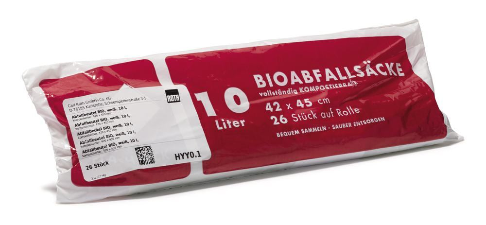 BIO refuse bags, white, 10 l,, compostable, 420 x 450 mm, 26 unit(s) - Luminix Health