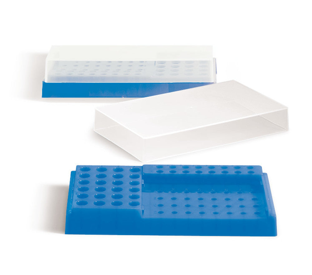 PCR-workstation, PP, neon blue, with lid, 32x0.2 ml, 24x1.5/2 ml, 16x0.5 ml - Luminix Health
