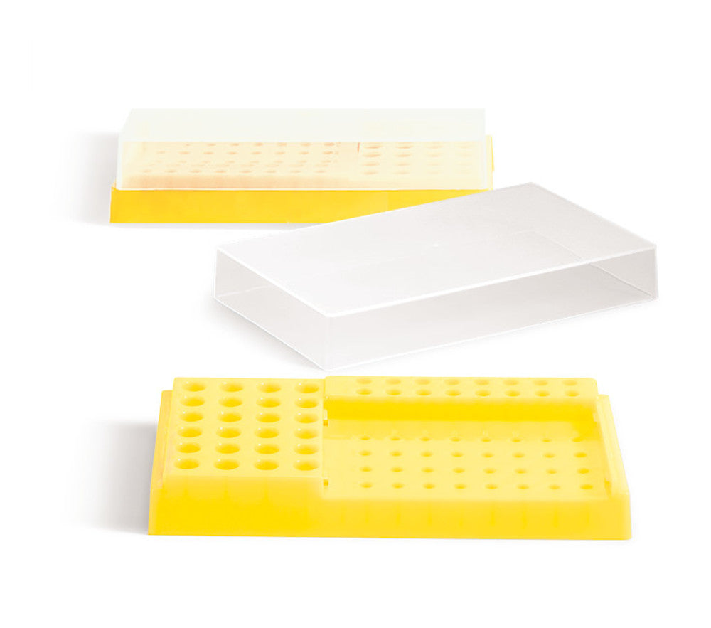 PCR-workstation, PP, neon yellow, w. lid, 32x0.2 ml, 24x1.5/2 ml, 16x0.5 ml - Luminix Health