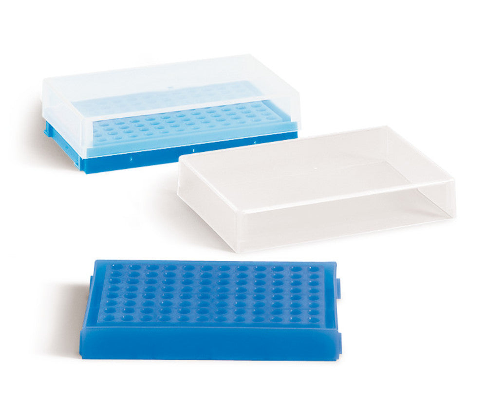 PCR-rack, PP, neon blue, with lid, with 96 holes, array 8 x 12, 1 unit(s) - Luminix Health