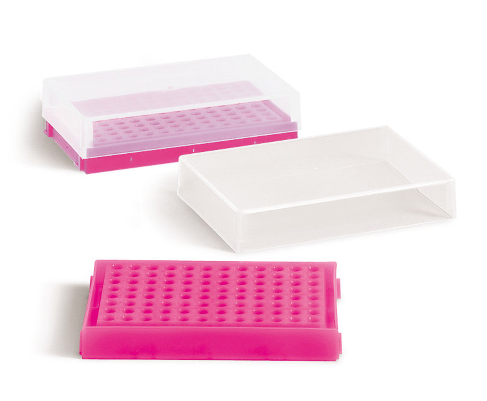 PCR-rack, PP, neon pink, with lid, with 96 holes, array 8 x 12, 1 unit(s) - Luminix Health