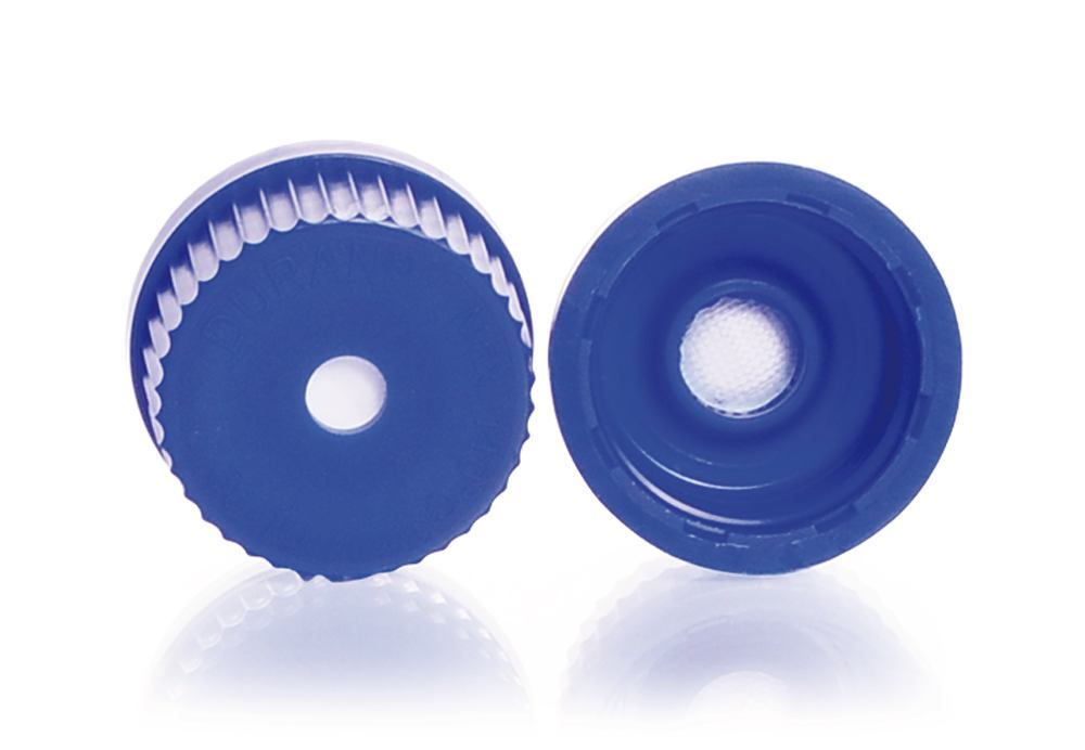 Ventilation screw caps GL 32, DURAN® with ePTFE membrane, blue, 5 unit(s) - Luminix Health