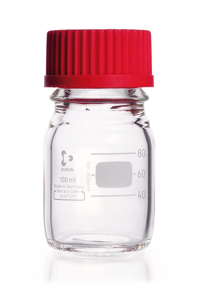 DURAN® GL45 laboratory glass bottles, 100 ml, with high-temp. stoppers - Luminix Health