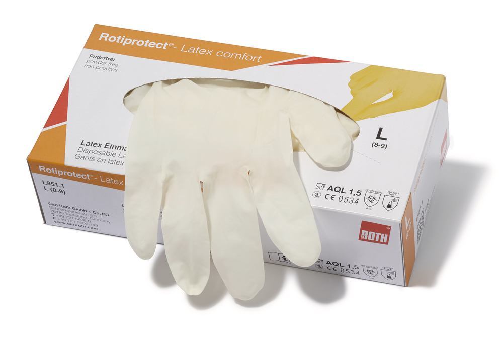 Rotiprotect®-latex gloves comfort, si. XL ,9-10, powder free, natur., light - Luminix Health