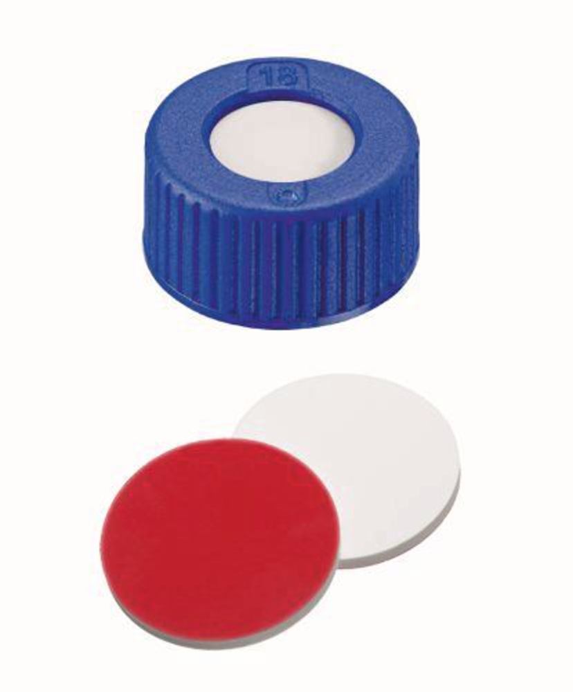Screw caps with bore hole, PP, ND9, Septum Silic./PTFE UltraCl., 1.0 mm 55° - Luminix Health