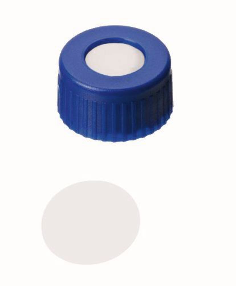 Screw caps with bore hole, PP, ND9, Septum PTFE, 0.2 mm 53°, 100 unit(s) - Luminix Health
