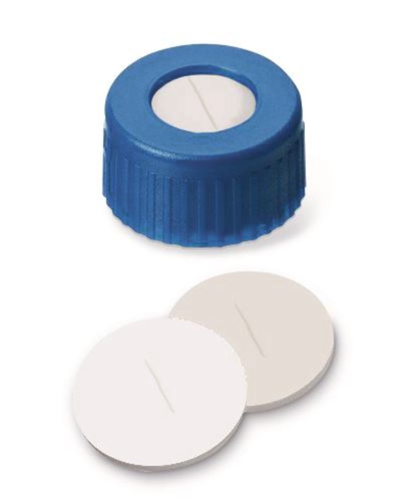 UltraB. screw caps w. bore hole, PP,ND9, Septum Silic./PTFE, slotted, 1.5 mm 45° - Luminix Health