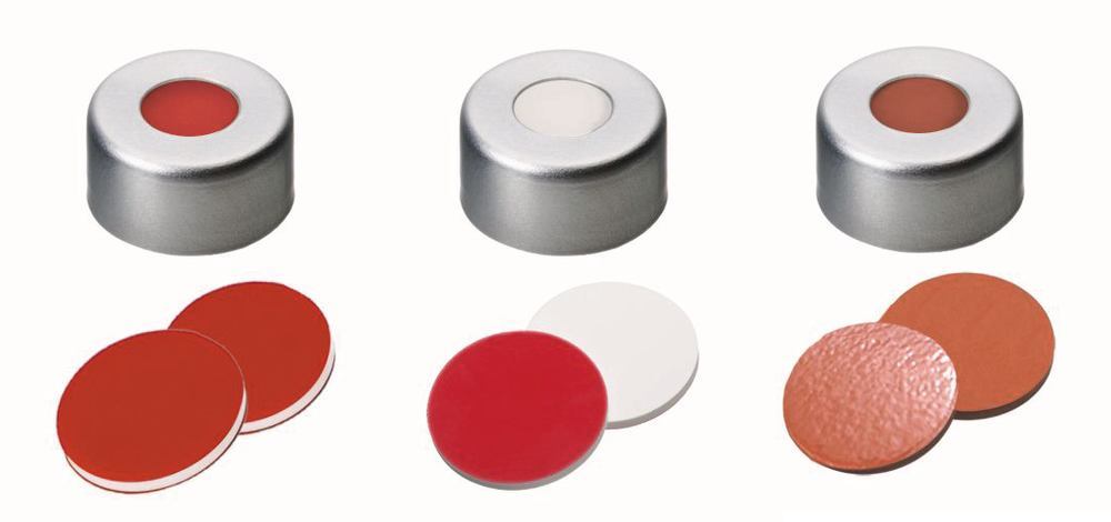Flange caps with bore hole, Al, ND11, Septum butyl/PTFE, 1.3 mm, 55° - Luminix Health