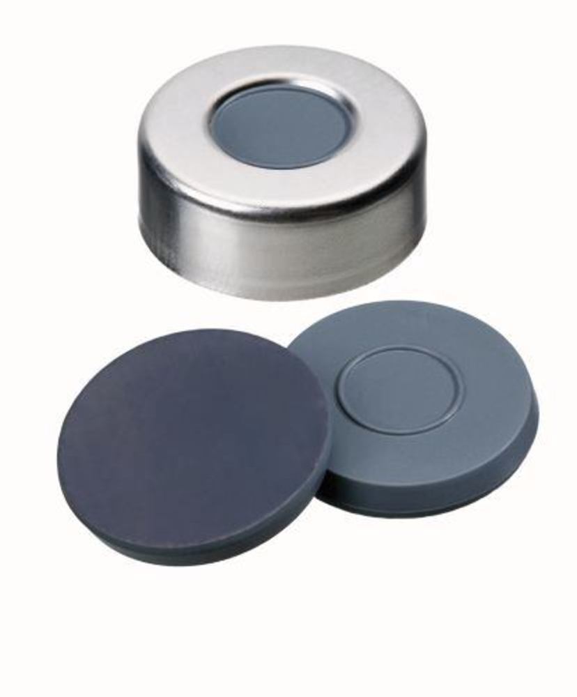 Crimp caps with bore hole, Al, ND20, Septum Butyl/PTFE, 3,0 mm 50°, 100 unit(s) - Luminix Health
