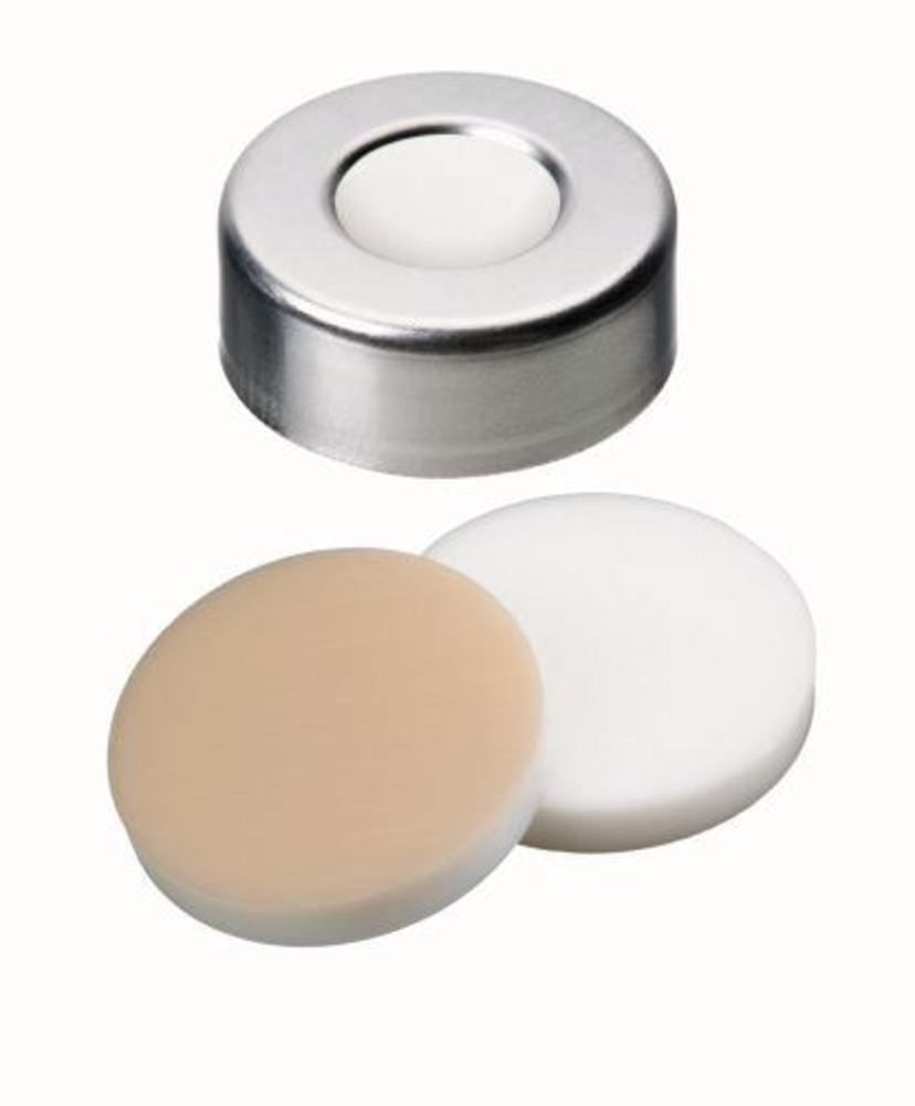 Crimp caps with bore hole, Al, ND20, Septum Silic./PTFE AGILENT HT,3,25mm 45° - Luminix Health