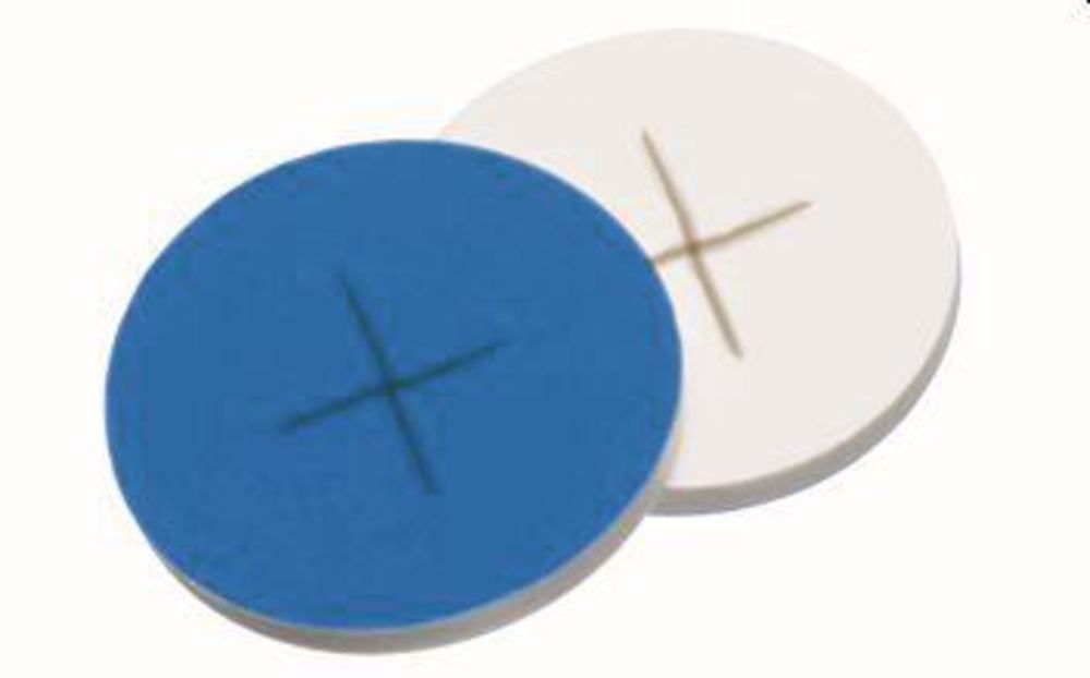 Septa Ø 22 mm, ND24, 1.5 mm, 55°, silicone white/PTFE blue cross-slotted - Luminix Health