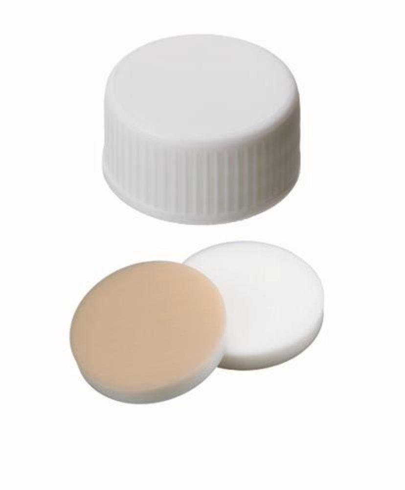 UltraBondTM screw caps, PP, white, 3.2mm, closed, 45°, silic. natur./PTFE beige - Luminix Health
